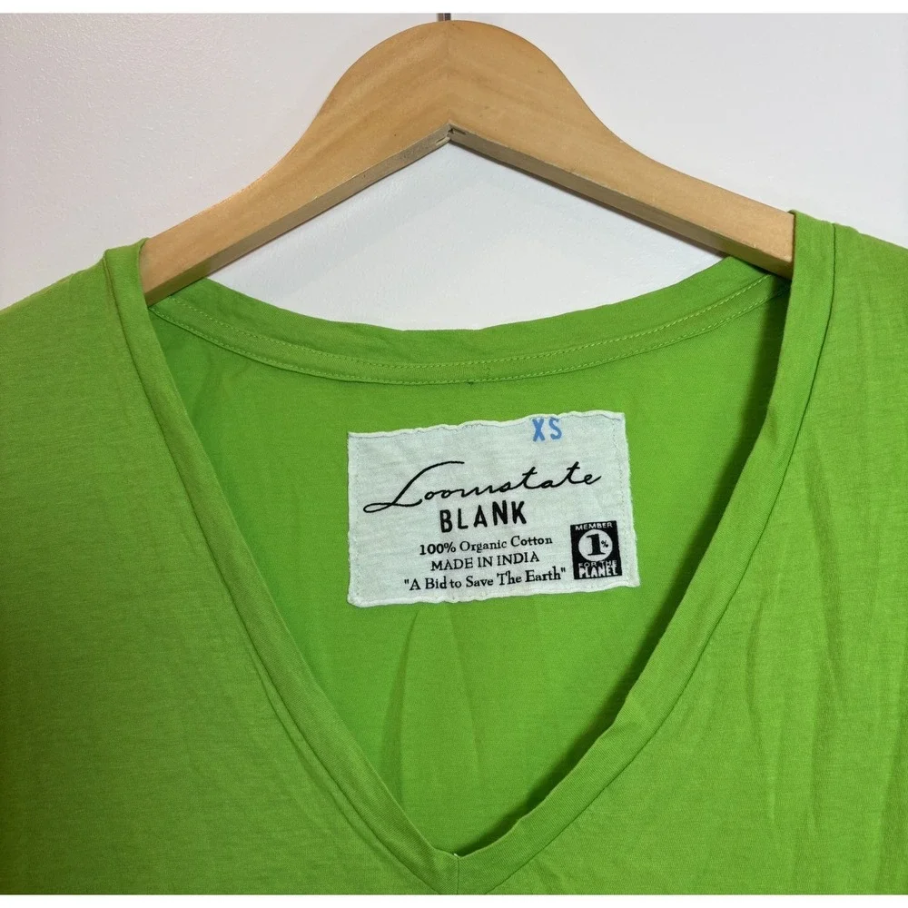 Loomstate Blank Womens XS Lime Green Organic Cotton V-Neck Short Sleeve T-Shirt‎